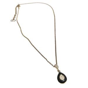 Christian Dior Teardrop Pendant Necklace Gold Tone Black Accent w/ Rhinestones
